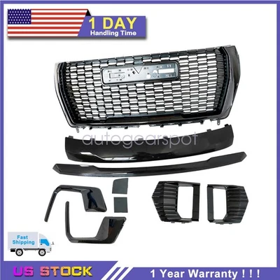 For 2021-24 GMC Yukon/XL Gloss BlacK Denali Front Grille Hood Trim Molding Set - Изображение 1 из 4