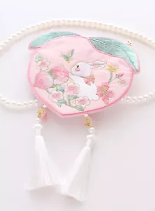 LB-7115 Rose Peach Lapin Hanfu Petits Sacs Chinois Portefeuille Brodé Mini - Bild 1 von 11