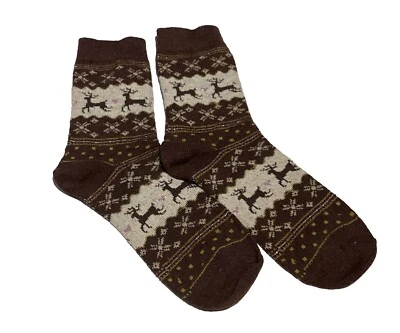 Mujeres Crew Cálido Térmico Lana Merino Reno Fair Isle Diseño Bota Calcetines holgados Foto 1 de 3