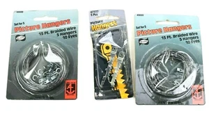 Picture Hangers Lot , 15 FT. Braided Wire, 5 Hangers,10 Eyes, 2 Packs New - Picture 1 of 5