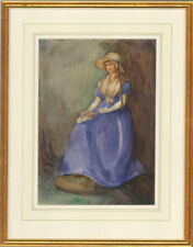 Doris White - 1911 Watercolour, Edwardian Lady In Blue