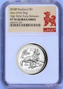 2018 Australia Lunar Year Of The DOG High Relief Proof 1oz Silver Coin NGC PF70 - Picture 1 of 4