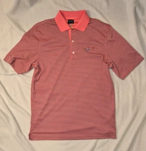 Greg Norman Polo Shirt Mens Medium Striped Pink ML75 Play Dry Golf Casual - Picture 1 of 4
