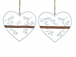 2er Set Hängedeko Herzen Vogel auf Ast D. 20cm weiß aus Metall Formano F25 - Bild 1 von 3