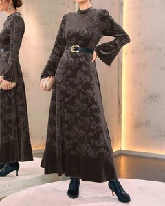 Maya Antonia Luxury Velvet Maxi/Long Dress/Gray/Black/Long Sleeve/Elegant - Picture 1 of 8