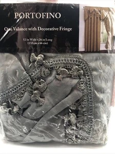 Portofino One Valance Fringe 52”x26” Grey Blue  #102031 Jacquard Georgette - Picture 1 of 6