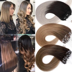 200Strands THICK 100% Remy Human Hair Extensions Micro Loop Nano Ring Bead Ombre - Picture 1 of 31