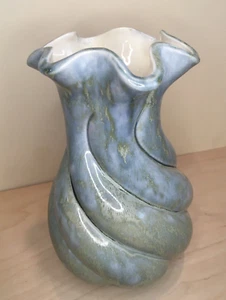 **Vintage MCM Y ESTHER SIGNED SPIRAL GLAZED STUDIO POTTERY VASE TURQUOISE AQUA - Picture 1 of 20