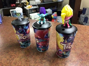 Set of 3 “DreamWorks Trolls: Band Together” AMC Promo 22 Oz Cup W/ Lid + Topper - Picture 1 of 5