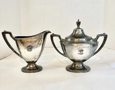 Wallace Silverplate Cream & Suger #V9630 Monograma L  Foto 1 de 4