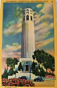VINTAGE SAN FRANCISCO, COIT MEMORIAL, TELEGRPH HILL, LINEN POSTCARD - Picture 1 of 3