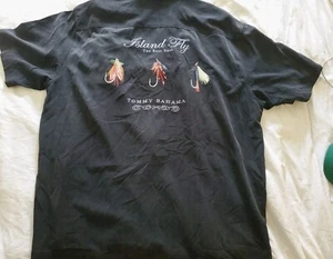  TOMMY BAHAMA CAMICIA UOMO ISOLA PESCA A MOSCA SETA HAWAIANA NERA ALOHA TIKI XL/TG - Foto 1 di 20