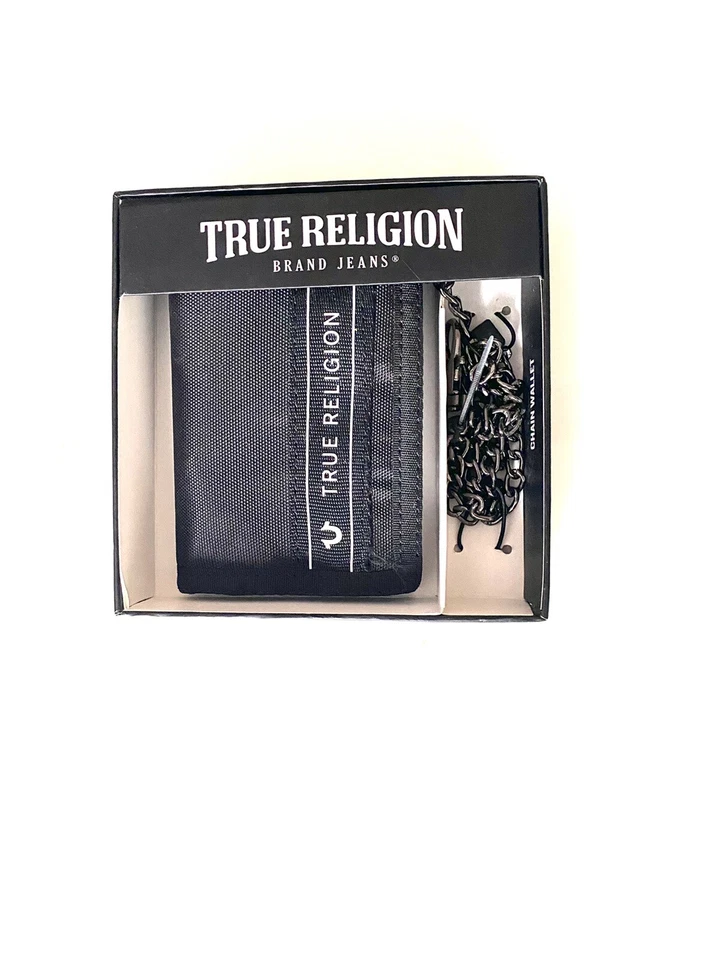 True Religion Mens Black Tri Fold Chain Wallet TR201023