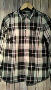 Pure Collection Women's Plaid Cotton Long Sleeve Shirt Size 4 Small - Picture 1 of 5