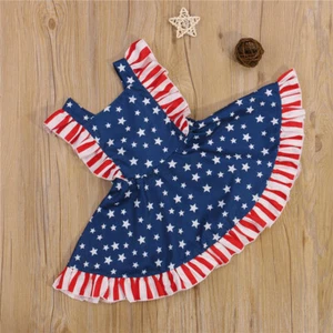 NEW 4th of July Patriotic Stars & Stripes Girls Sleeveless Dress - Picture 1 of 6