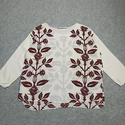*Defect Dorothee Schumacher 100% Silk Blouse Size 4 White Brown Floral Sheer Top - Image 1 of 4