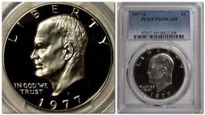 1977-S EISENHOWER ("IKE") Clad DOLLAR $1, PCGS PR69 DCAM, Proof - Deep Cameo! - Image 1 of 4