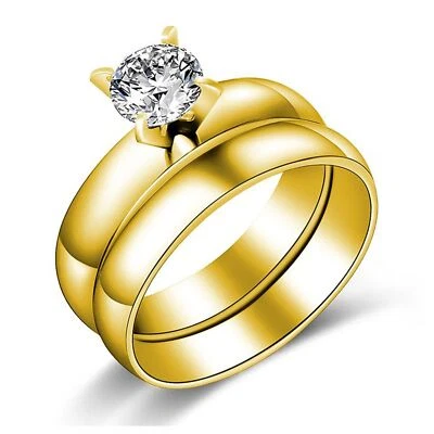 Juego de anillos de boda de 4 mm para mujer anillo de compromiso de acero inoxidable y banda ginge... Foto 1 de 4