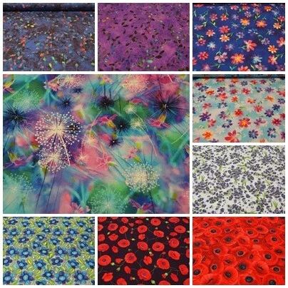 Patchworkstoff  50x112cm 100% Baumwolle Thema Blumen Lavendel Mohn Pusteblume - Bild 1 von 1