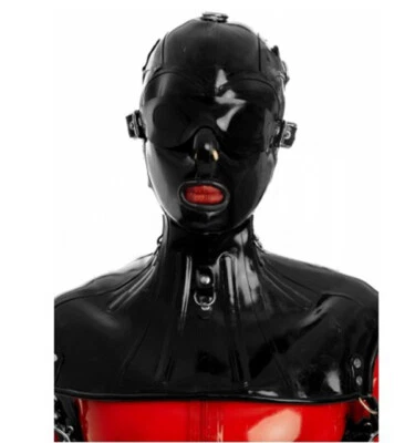 805 Latex Rubber Gummi Mask Hood blindfold circle holes customized 0.7mm lace up - Image 1 of 4