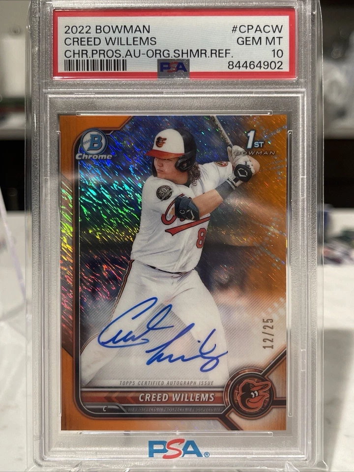 CREED WILLEMS 2022 Bowman 1st ORANGE Shimmer Autograph Refractor /25 * PSA 10 - Image 1 of 3
