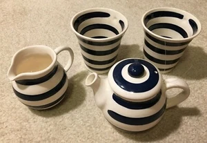 Blue White Ceramic Tea Sets 2 Cups Pot Creamer Ruphi Salt Spring Island Canada - Picture 1 of 12