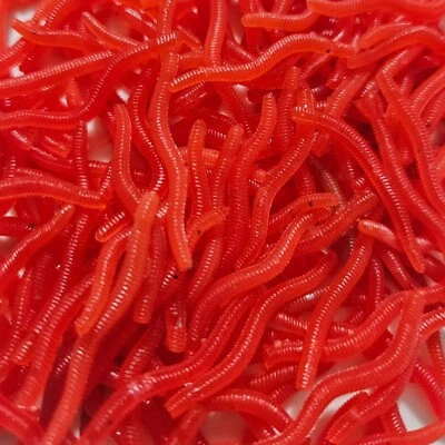 50 x scented artificial earthworms fake bait red soft plastic lure with glitter - Image 1 of 2