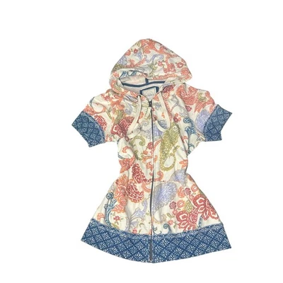 Sudadera con capucha Merona XS de manga corta con cremallera floral azul cachemira Foto 1 de 4