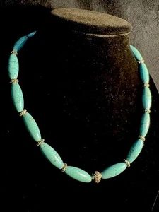 Vintage Handmade Turquoise & Sterling Silver 925 Beaded Necklace - Picture 1 of 5