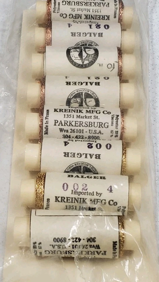 8 Kreinik Balger 4 ply Blending Filament 3 Gold - 5 Copper 10 Meters Each NIOP - Image 1 of 4