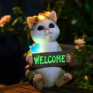 Solar Welcome Cat Statue for Outdoor Decor: outside Garden Sculptures for Orname - Picture 1 of 5