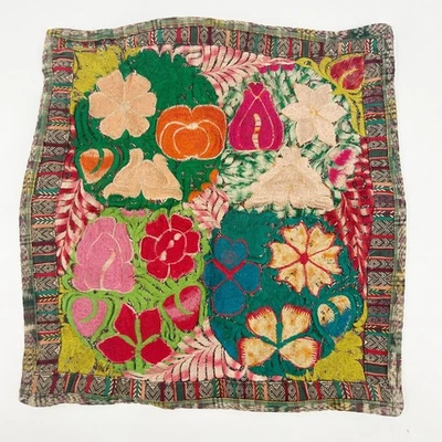 Vintage Embroidered Hand Woven Boho Patchwork Ethnic Throw Floral Pillow Cover - Image 1 of 4