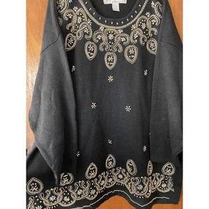 Vintage Heavily Gold Beaded Black Sweater Victoria Jones Size 2XL Pre Owned - Picture 1 of 6