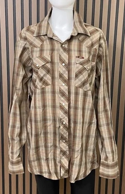 Camisa Lee Western abotonada para hombre XL marrón a cuadros perla cuello a presión manga larga Foto 1 de 4