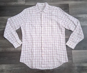 Peter Millar Leinen Fensterscheibe kariert Karo Button Down Hemd weiß Größe Large - Bild 1 von 7