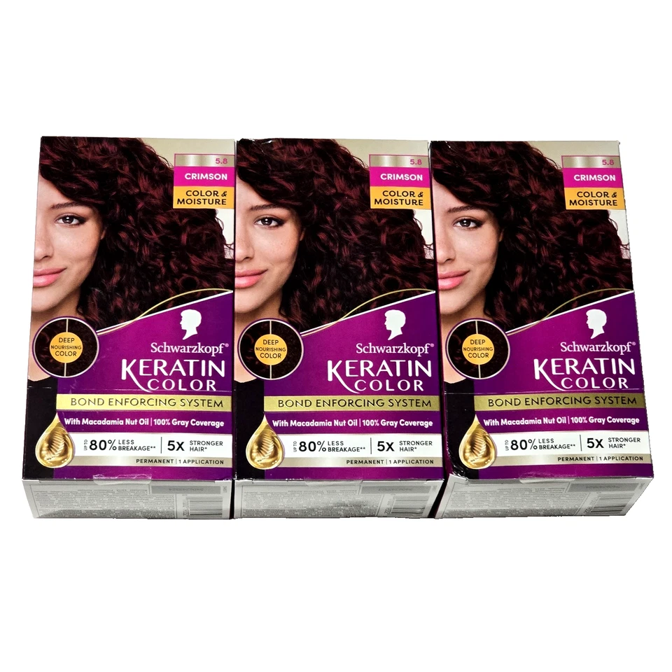 3 Pack Schwarzkopf Keratin Color 5.8 Crimson Permanent Hair Color - Image 1 of 1