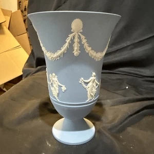 wedgwood Jasperware light Blue Dancing Hours Large 7 1/2 In Vase Rim Chip - Picture 1 of 9
