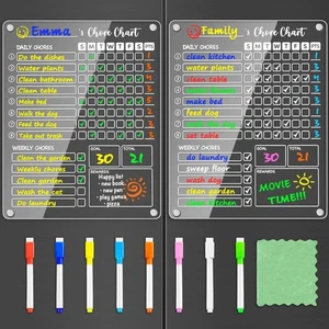 Acrylic Magnetic Chore Chart for Multiple Kids 2 Kids Teens,9.5"x12" Clear Dr... - Picture 1 of 9