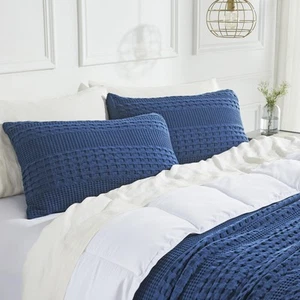 VHC Brands 100% Cotton Waffle Weave Navy Blue Queen Size Sham Set of 2 20x30,... - Picture 1 of 6