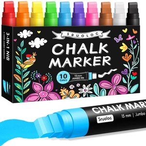 Window Chalk Markers for Glass Washable, 10 Colors Jumbo Liquid Chalk Marker - Picture 1 of 6