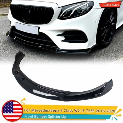 For Mercedes-Benz E Class W213 C238 E300 2016-20 Gloss Black Front Splitter Lip - Image 1 of 4