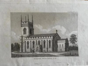 GRABADO 1828 NUEVAS IGLESIAS STAINES MIDDLESEX ARQUITECTO J B WATSON - Imagen 1 de 2