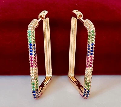 Luxus Ohrringe Creole Hänger Zirkonia bunt 750er Gold 18K vergoldet 31mm - Bild 1 von 4