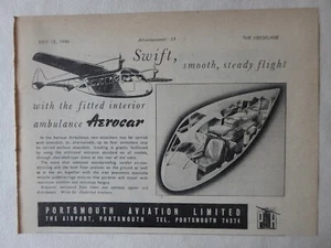 7/1946 PUB PORTSMOUTH AVIATION AEROCAR AIRCRAFT AVION AMBULANCE ORIGINAL AD - Picture 1 of 1
