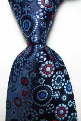 New Classic Polka Dot Blue Red JACQUARD WOVEN Silk Men's Tie Necktie - Image 1 of 2