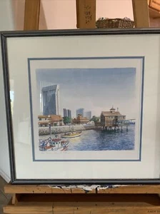 San Diego Sea Port Village print by Gurvan Frame Is 21x21 Art Work Signed - Picture 1 of 6
