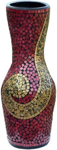 Zorigs Floor Vase – Tall Cylinder Made of Terracotta with Red and Gold Glass Mos - Picture 1 of 2