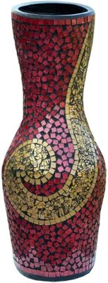 Jarrón de piso Zorigs - Cilindro alto hecho de terracota con vidrio rojo y dorado Mos Foto 1 de 2