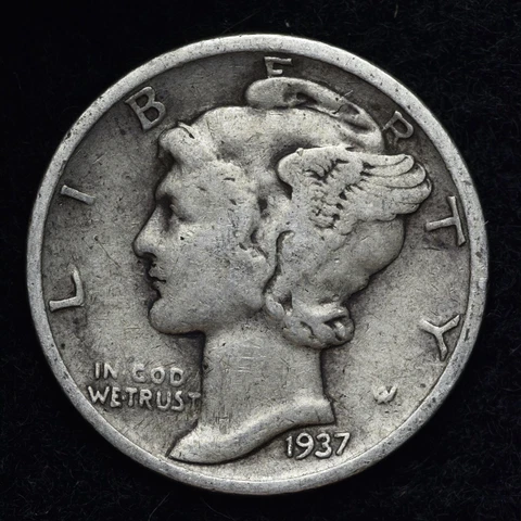 1937-S Mercury Silver Dime GOOD / VG FREE SHIPPING Cover