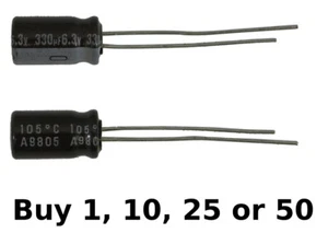 Condensador electrolítico radial de alta temperatura Nichicon 330ufd 6,3 V voltios 105 grados - Imagen 1 de 14
